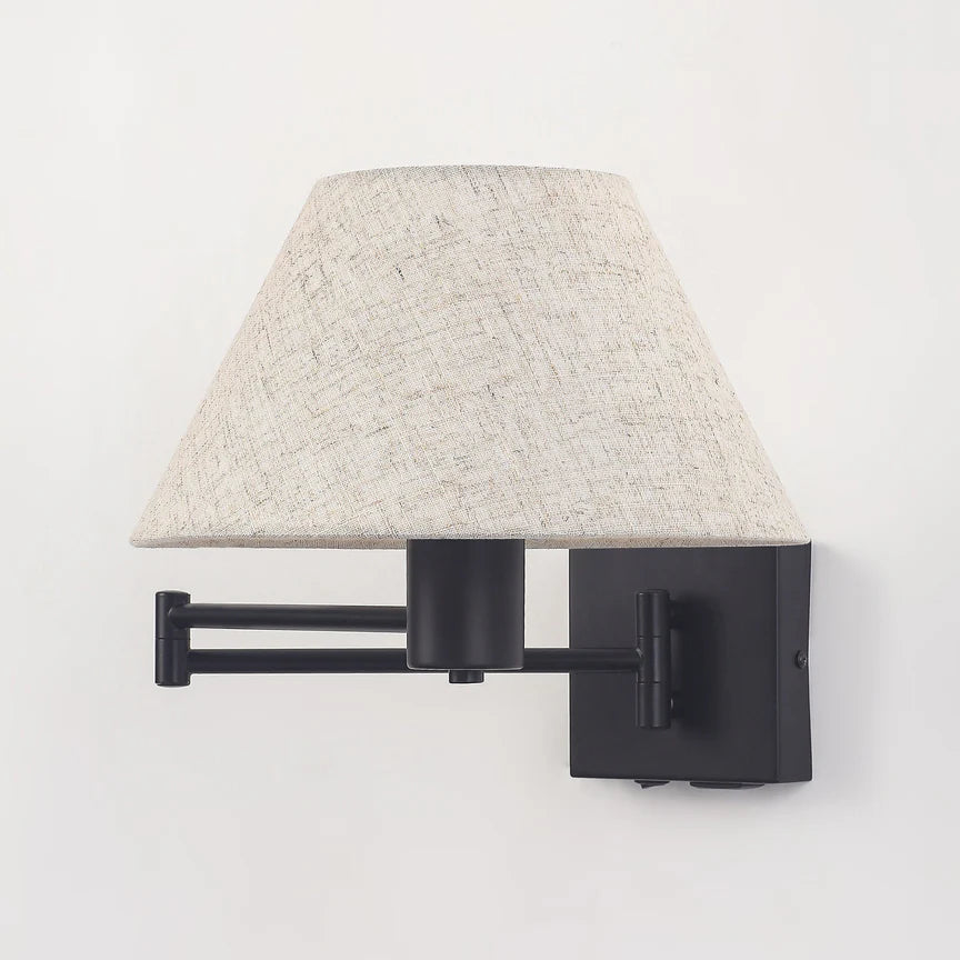 Elspet Swing Arm Wall Lamp With Charging Ports Matte Black & Linen - LL002WL028B