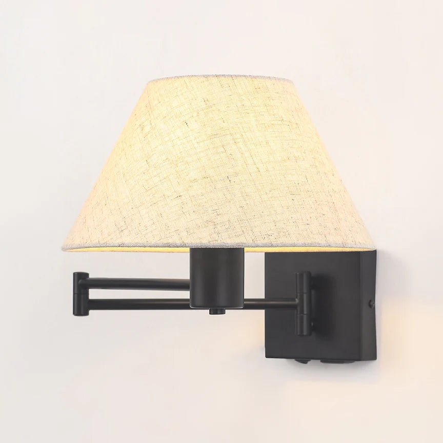 Elspet Swing Arm Wall Lamp With Charging Ports Matte Black & Linen - LL002WL028B