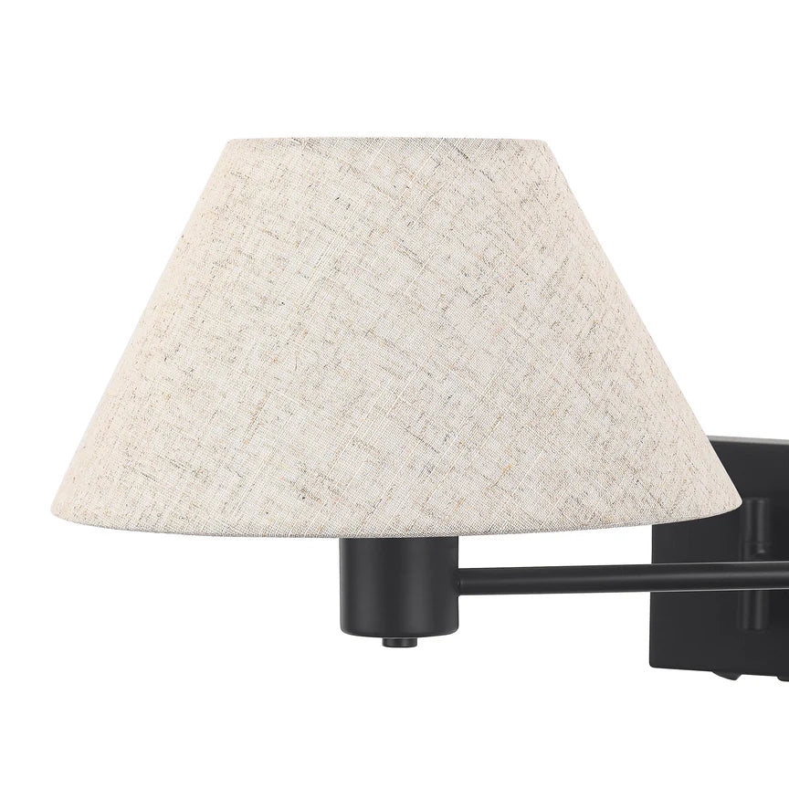 Elspet Swing Arm Wall Lamp With Charging Ports Matte Black & Linen - LL002WL028B