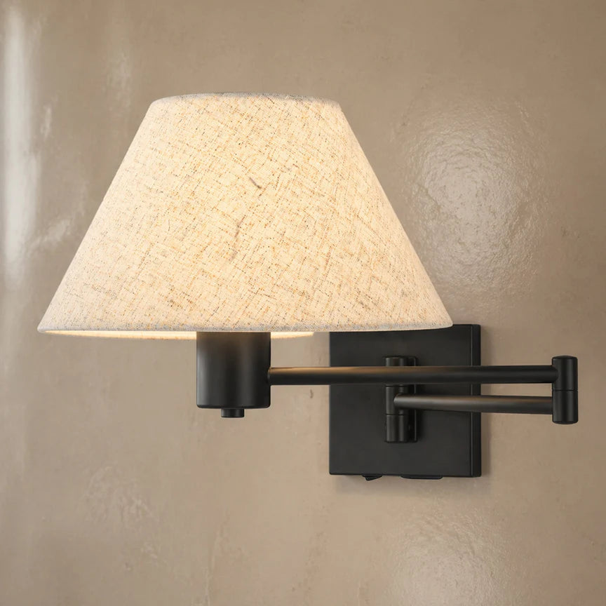 Elspet Swing Arm Wall Lamp With Charging Ports Matte Black & Linen - LL002WL028B