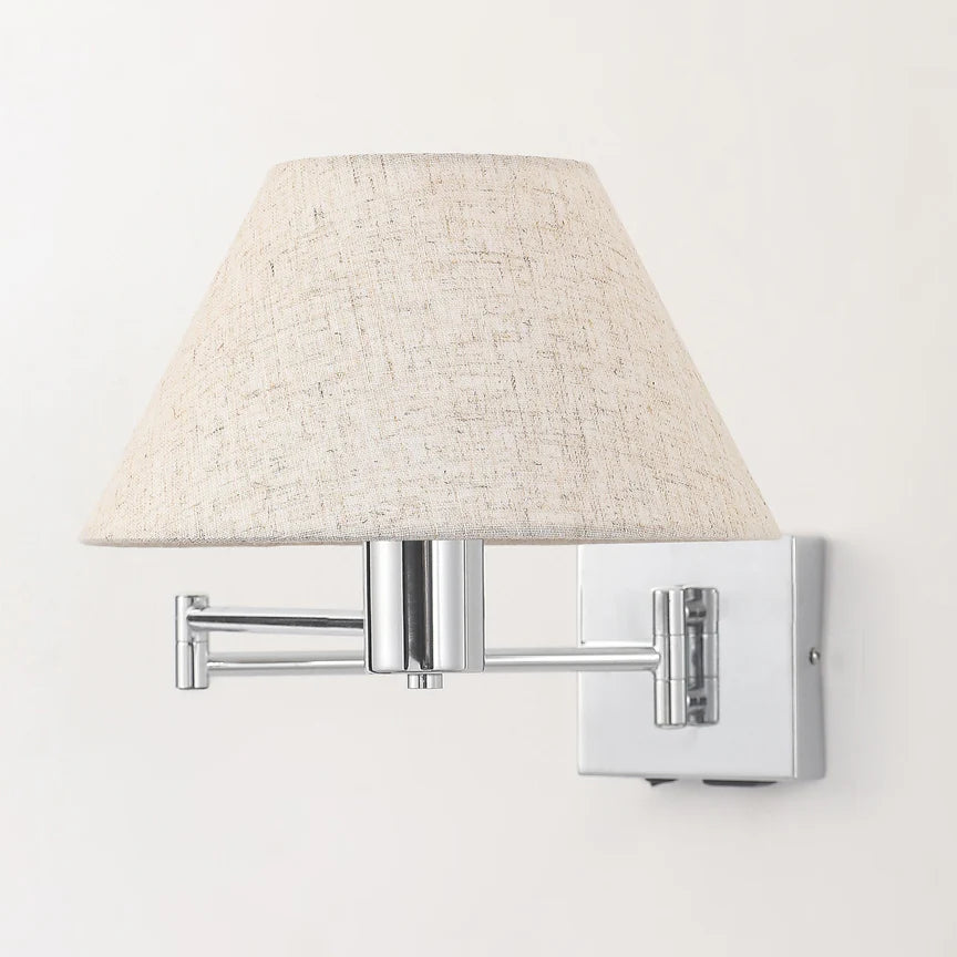 Elspet Swing Arm Wall Lamp With Charging Ports Chrome & Linen - LL002WL028CH