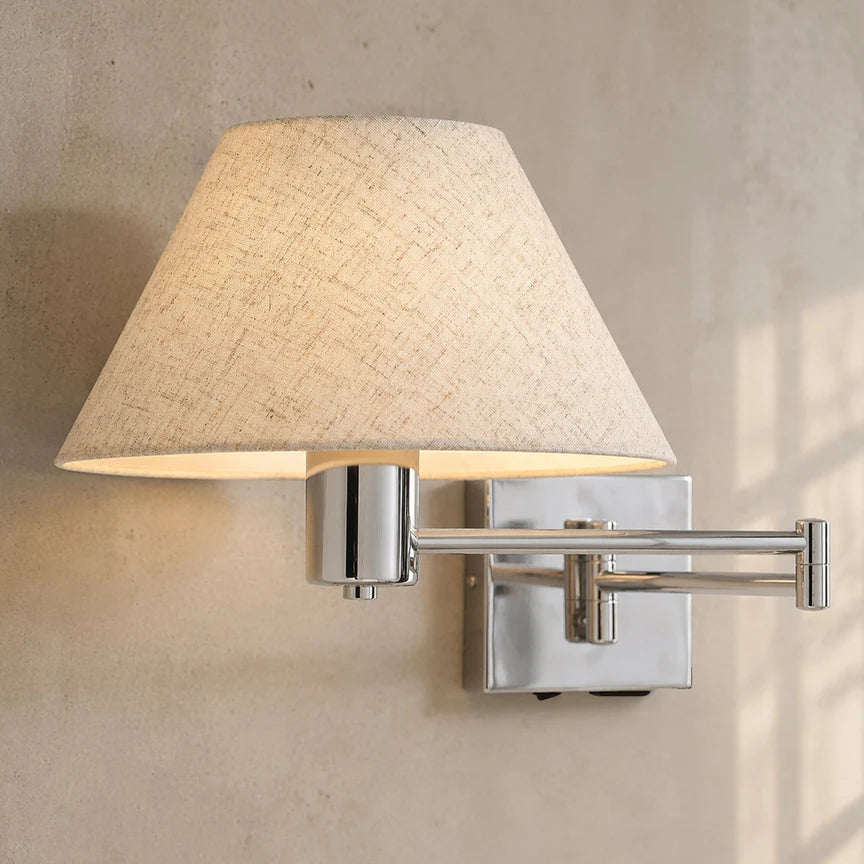 Elspet Swing Arm Wall Lamp With Charging Ports Chrome & Linen - LL002WL028CH