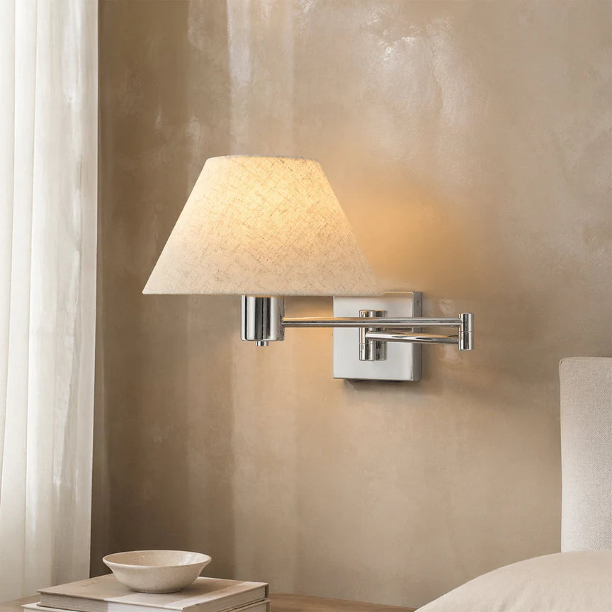 Elspet Swing Arm Wall Lamp With Charging Ports Chrome & Linen - LL002WL028CH