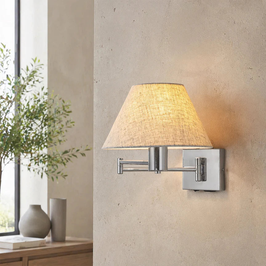 Elspet Swing Arm Wall Lamp With Charging Ports Chrome & Linen - LL002WL028CH