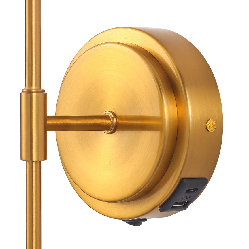 Sigrid Reading Wall Lamp With Charging Ports Brass & White - LL002WL032