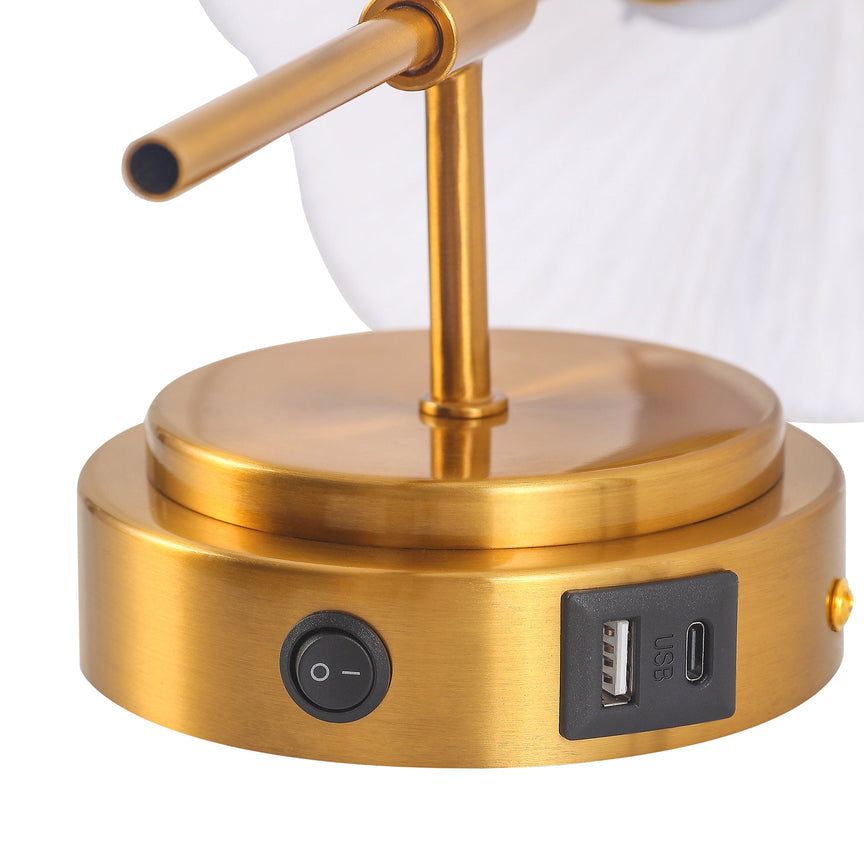 Sigrid Reading Wall Lamp With Charging Ports Brass & White - LL002WL032
