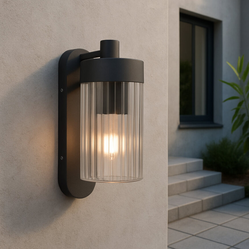 Orion Ribbed Shade Exterior Wall Light Black - LLOL009