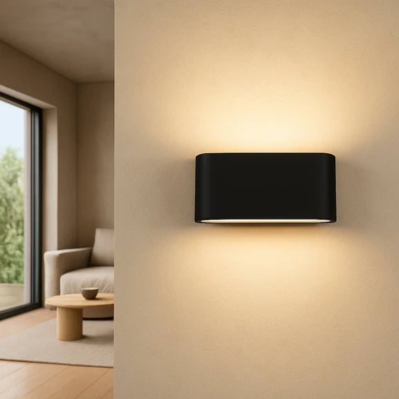 Elaro Large LED Up & Down Wall Light 10W TRI Color Black - LLOL031BK