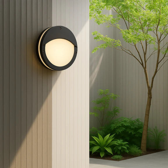Omira Small LED Outdoor Bunker Light With Eyelid 8W TRI Color Black - LLOL035S