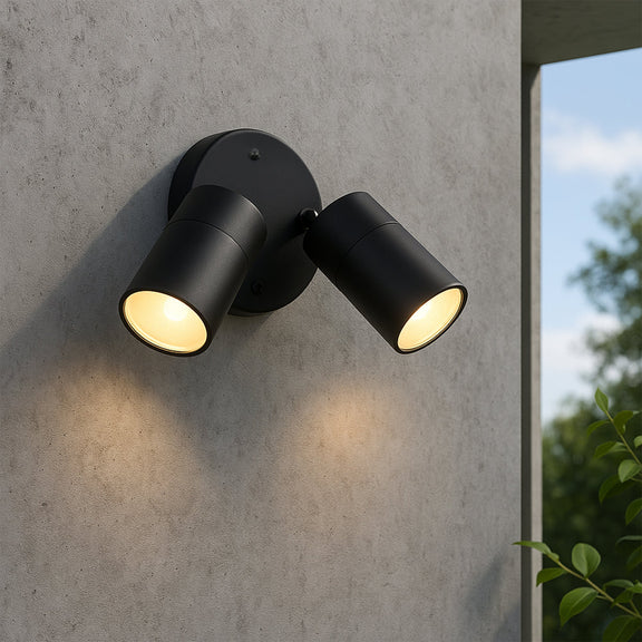 Zyven 2 Light Adjustable Outdoor Wall Spotlight Black - LLOL037BK