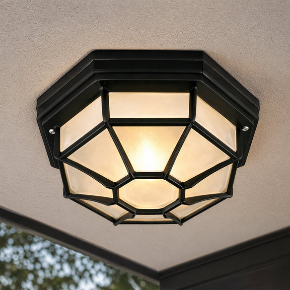Alaya Outdoor Mounted Ceiling Light Matte Black & Frosted - LLOL047B