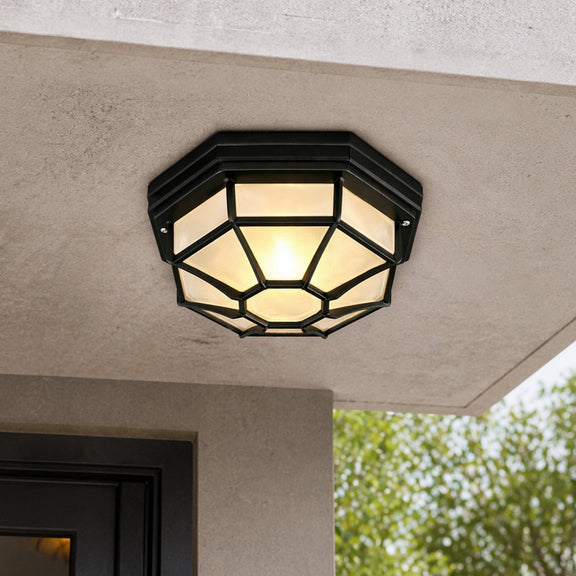 Alaya Outdoor Mounted Ceiling Light Matte Black & Frosted - LLOL047B