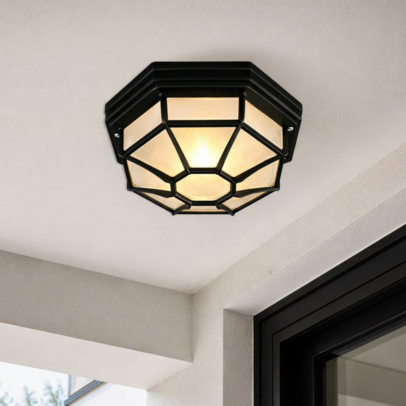 Alaya Outdoor Mounted Ceiling Light Matte Black & Frosted - LLOL047B