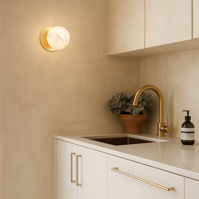 Odessa Small LED Wall Light 8.5W 3000K Marble Opal & Brass - LM002WL014