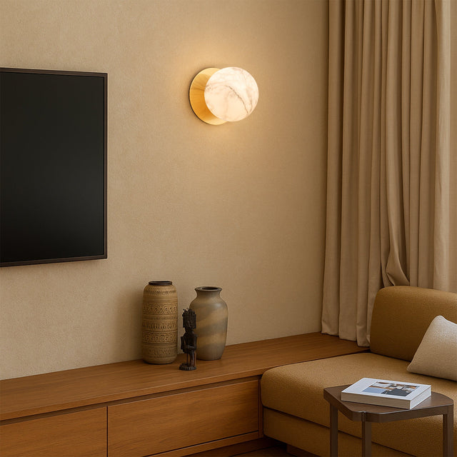 Odessa Small LED Wall Light 8.5W 3000K Marble Opal & Brass - LM002WL014