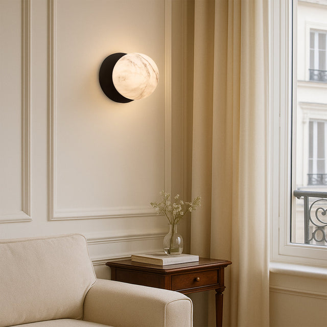 Odessa Large LED Wall Light 8.5W 3000K Marble Opal & Matt Black - LM002WL022