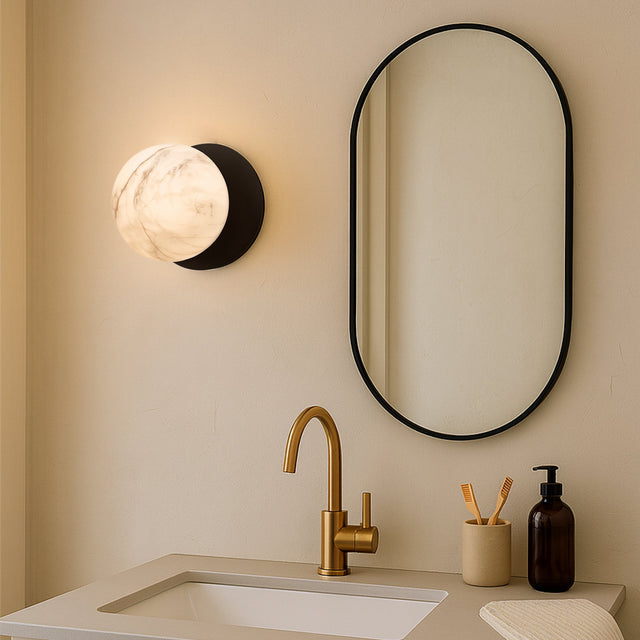 Odessa Large LED Wall Light 8.5W 3000K Marble Opal & Matt Black - LM002WL022