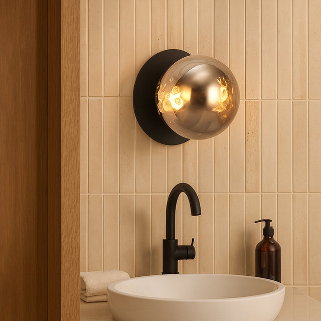 Odessa Large Molten Ripple LED Wall Light 8.5W 3000K Smoky & Matt Black - LM002WL023