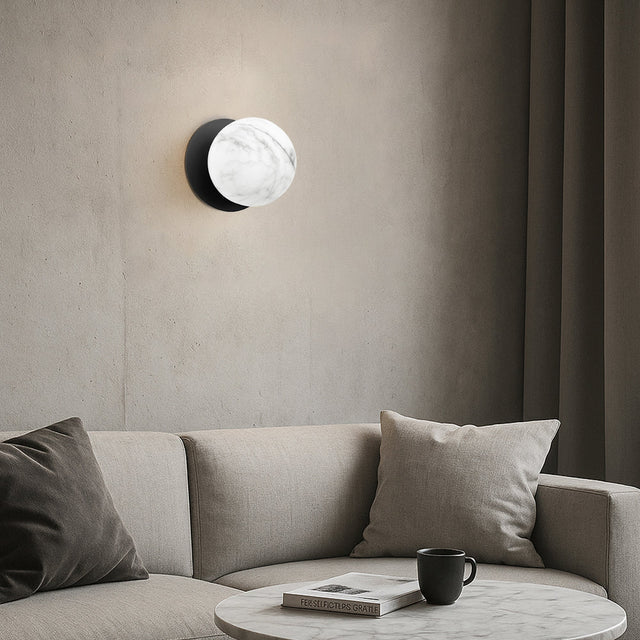 Odessa Small LED Wall Light 8.5W 4000K Marble Opal & Matt Black - LM002WL042