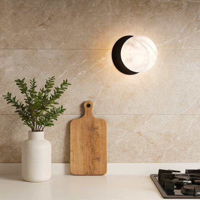 Odessa Small LED Wall Light 8.5W 4000K Marble Opal & Matt Black - LM002WL042