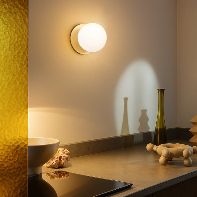 Odessa Small LED Wall Light 8.5W 4000K Frosted Opal & Brass - LM002WL053