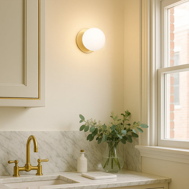 Odessa Small LED Wall Light 8.5W 4000K Frosted Opal & Brass - LM002WL053