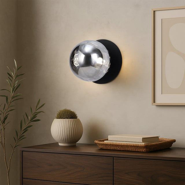 Odessa Large Molten Ripple LED Wall Light 8.5W 4000K Smoky & Matt Black - LM002WL063