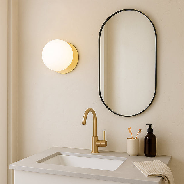 Odessa Large LED Wall Light 8.5W 4000K Frosted Opal & Brass - LM002WL073