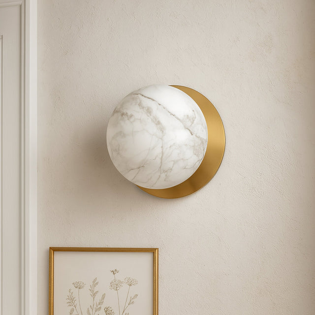 Odessa Large LED Wall Light 8.5W 4000K Marble Opal & Brass - LM002WL074