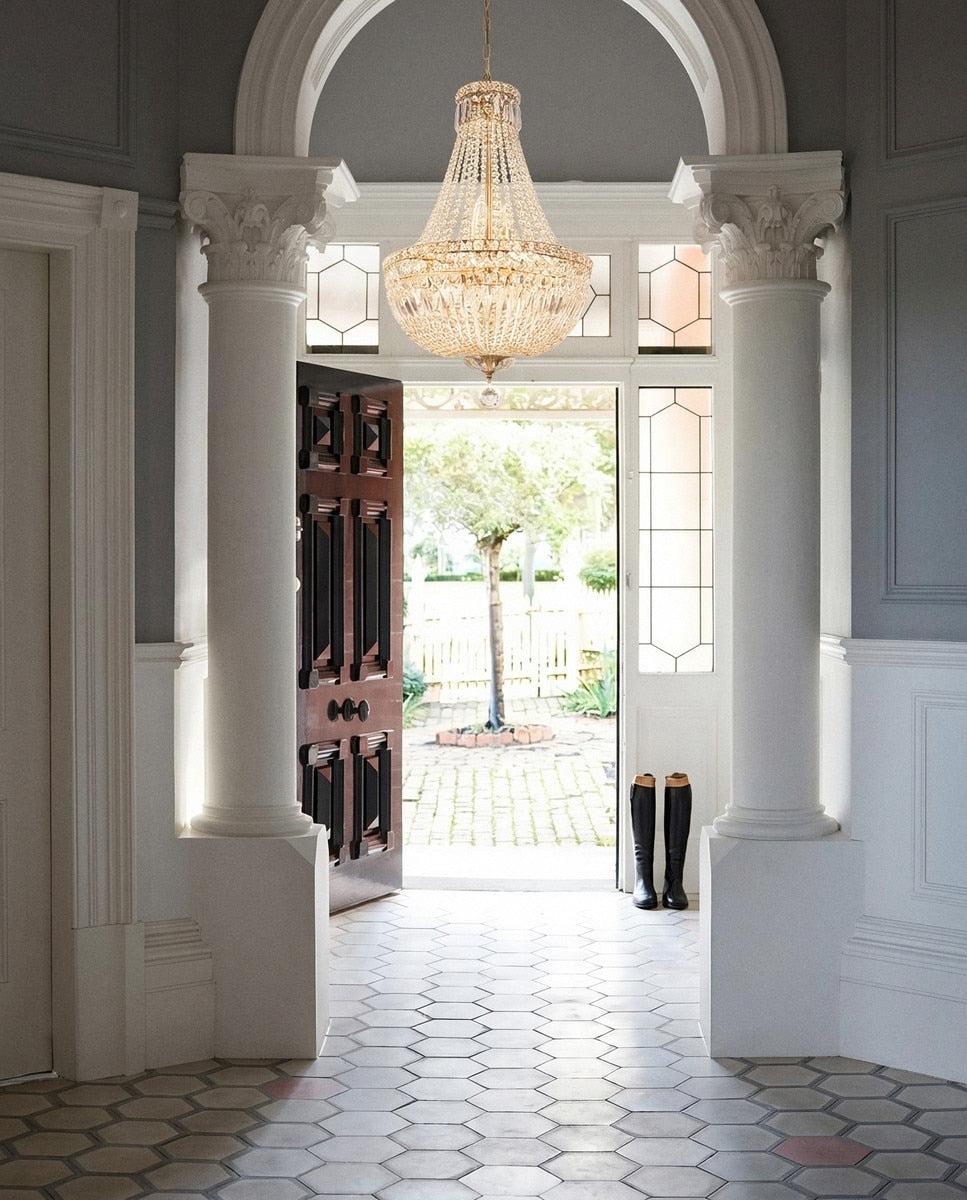 Classique Medium 6 Light Basket Crystal Glass Chandelier Satin Brass & Clear - 1001590