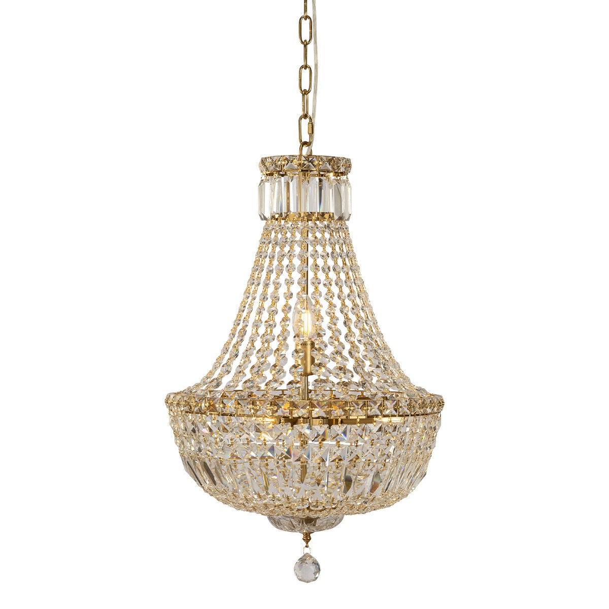 Classique Small 5 Light Basket Crystal Glass Chandelier Satin Brass & Clear - 1001591