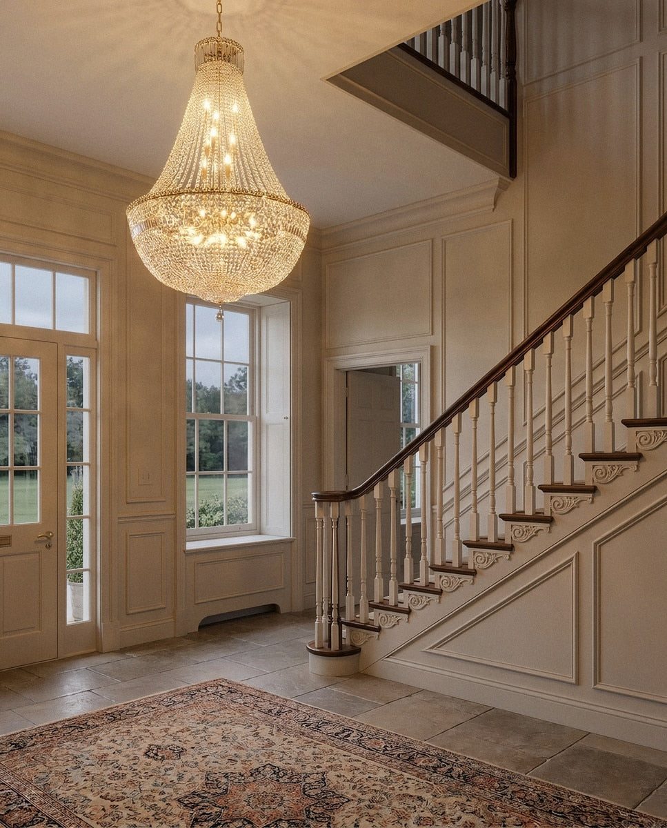 Classique Grand 27 Light Basket Crystal Glass Chandelier Satin Brass & Clear - 1001592