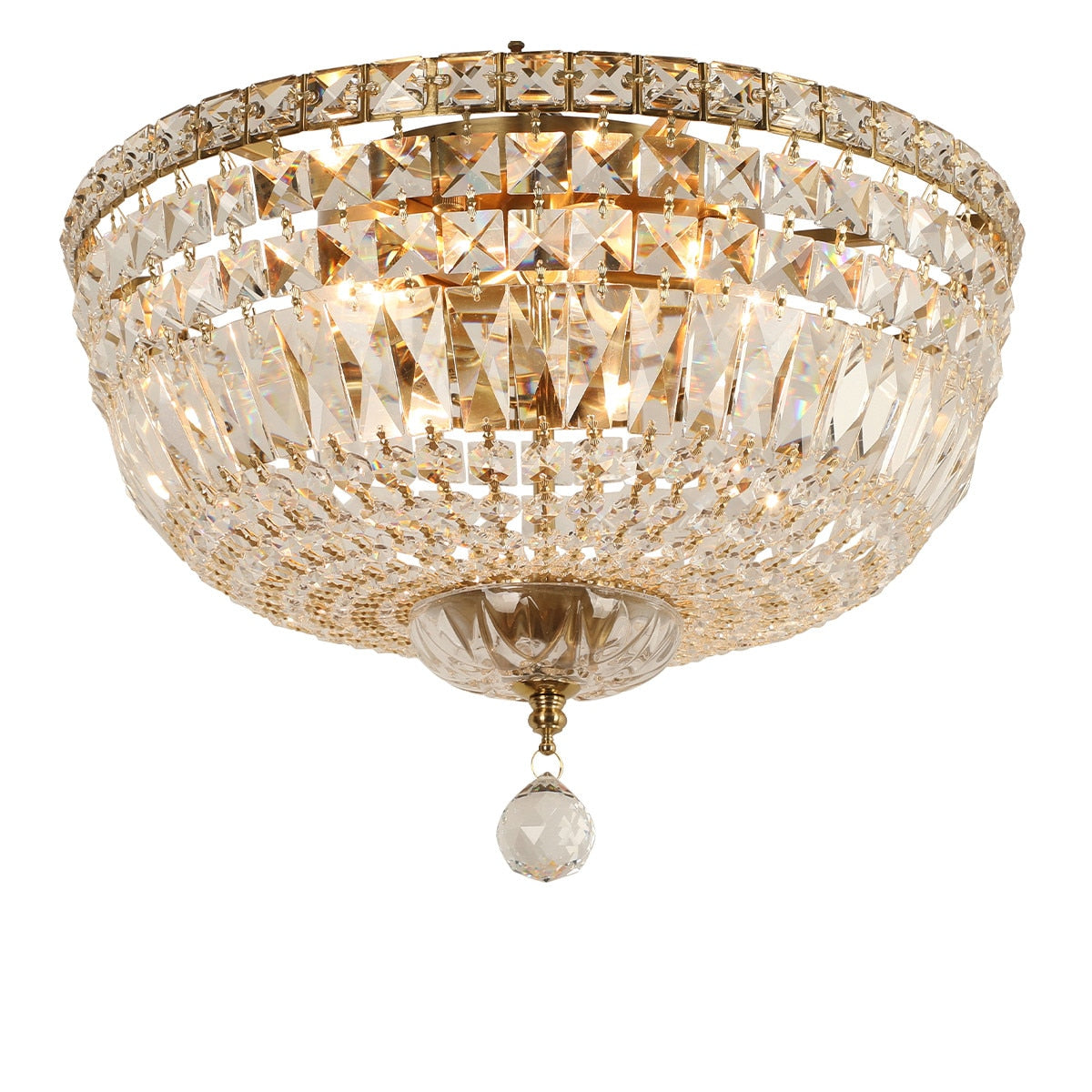Classique Medium Flush 5 Light Crystal Glass Chandelier Satin Brass & Clear - 1001593