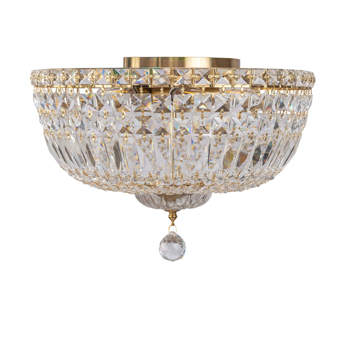 Classique Medium Flush 5 Light Crystal Glass Chandelier Satin Brass & Clear - 1001593