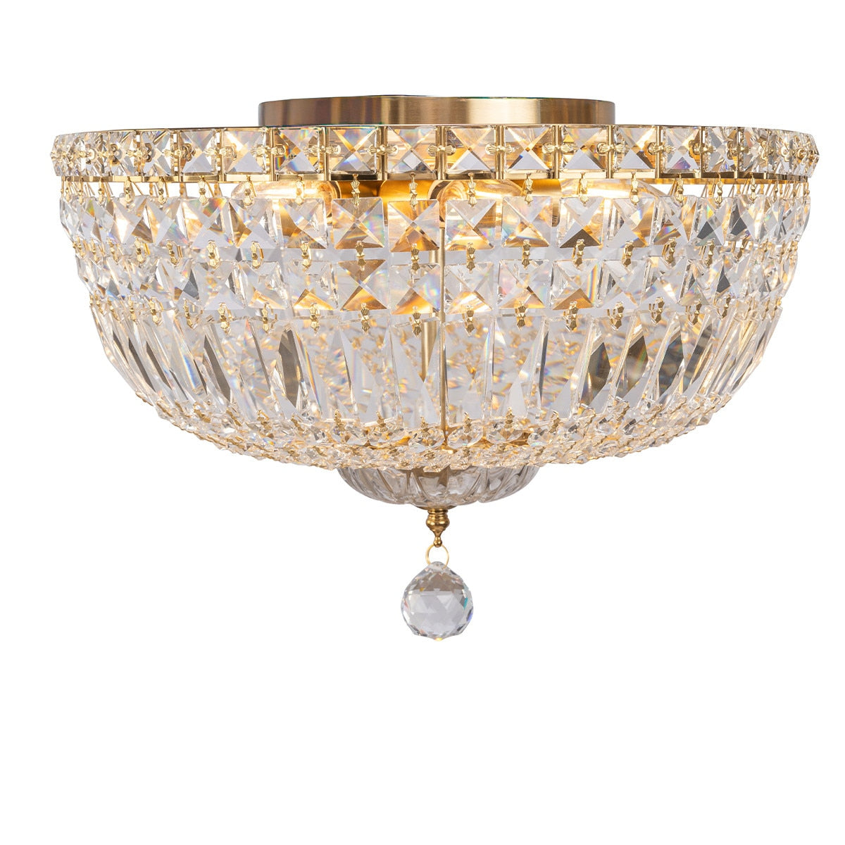 Classique Medium Flush 5 Light Crystal Glass Chandelier Satin Brass & Clear - 1001593