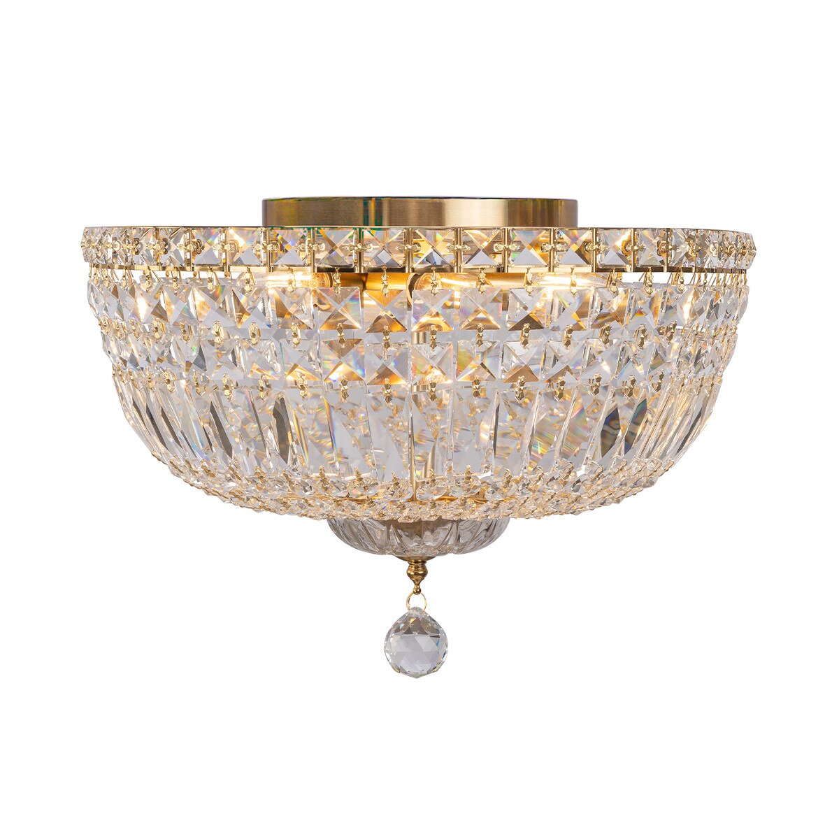 Classique Small 3 Light Flush Crystal Glass Chandelier Satin Brass & Clear - 1001594
