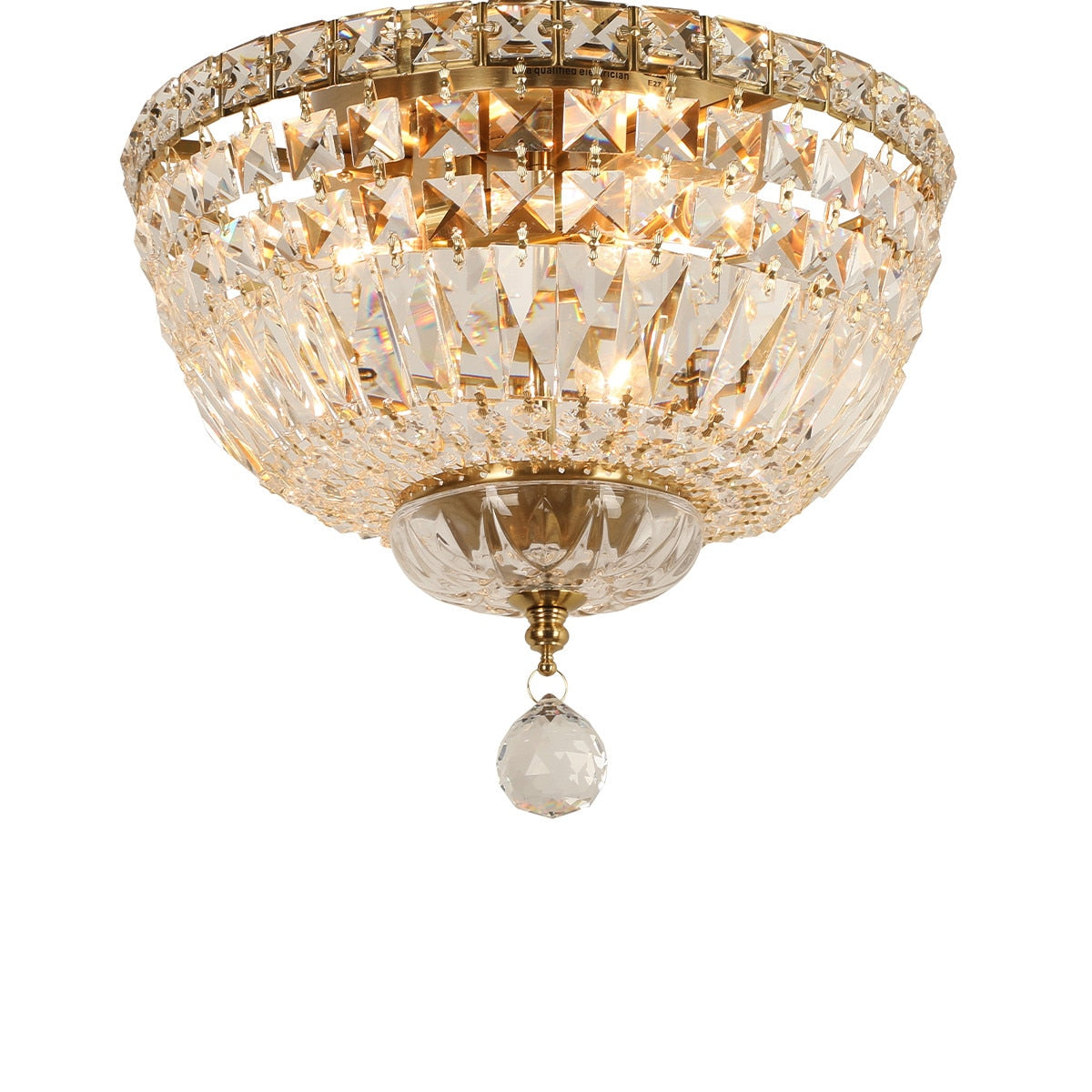 Classique Small 3 Light Flush Crystal Glass Chandelier Satin Brass & Clear - 1001594