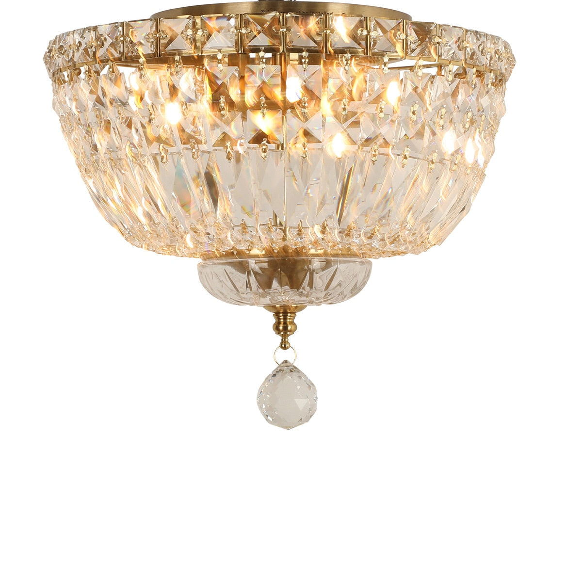 Classique Small 3 Light Flush Crystal Glass Chandelier Satin Brass & Clear - 1001594