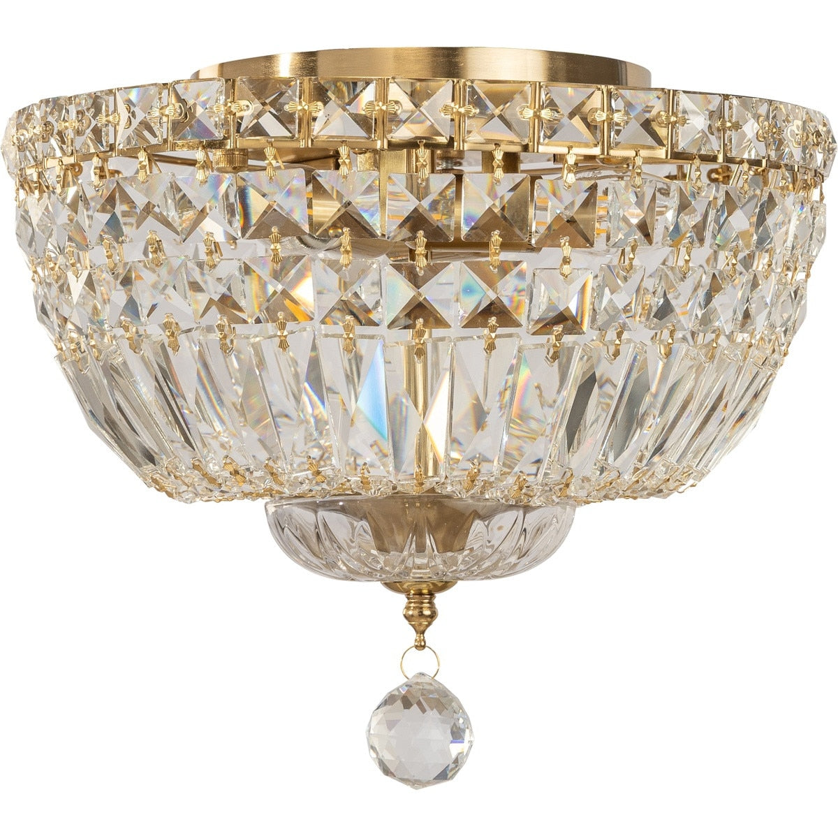 Classique Small 3 Light Flush Crystal Glass Chandelier Satin Brass & Clear - 1001594