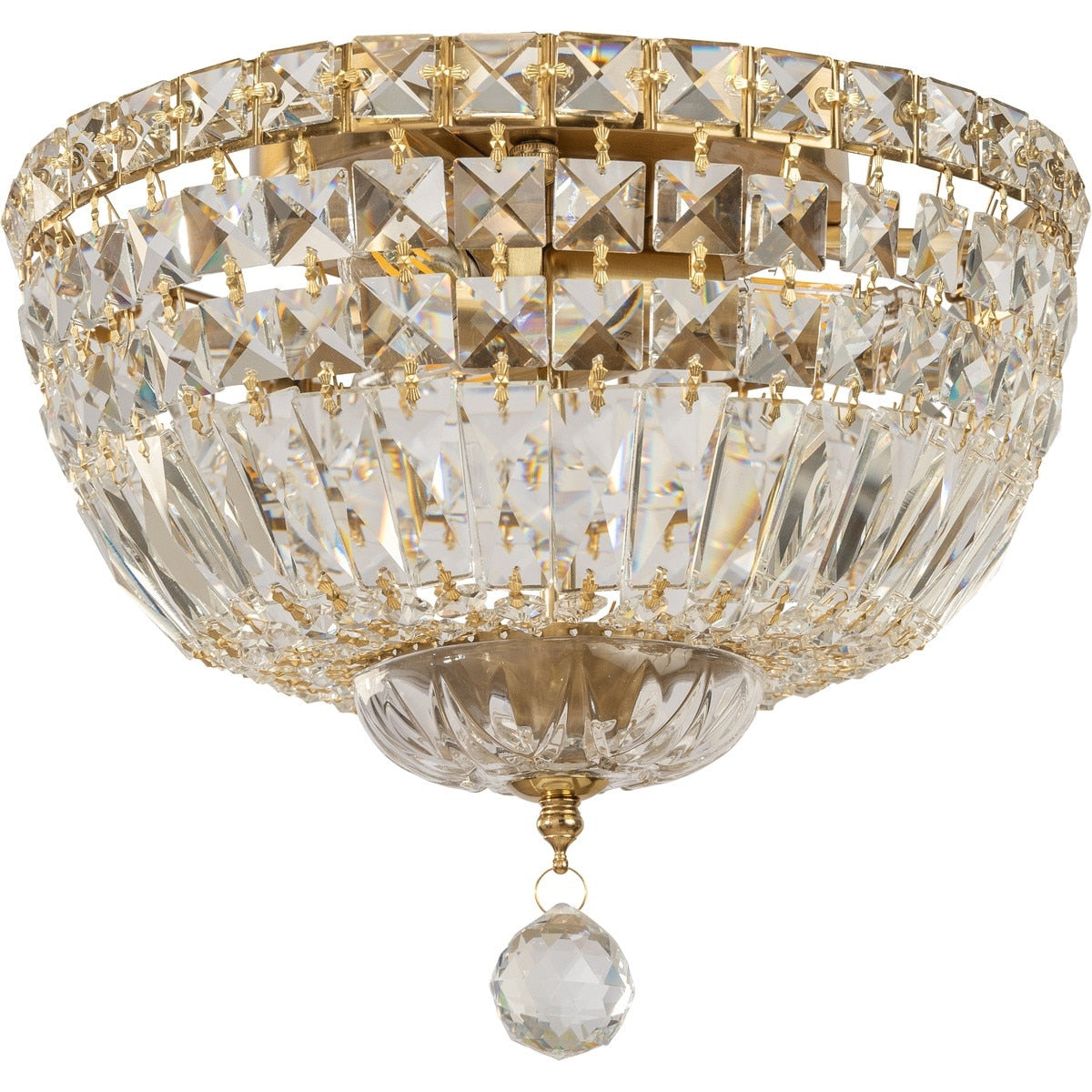 Classique Small 3 Light Flush Crystal Glass Chandelier Satin Brass & Clear - 1001594