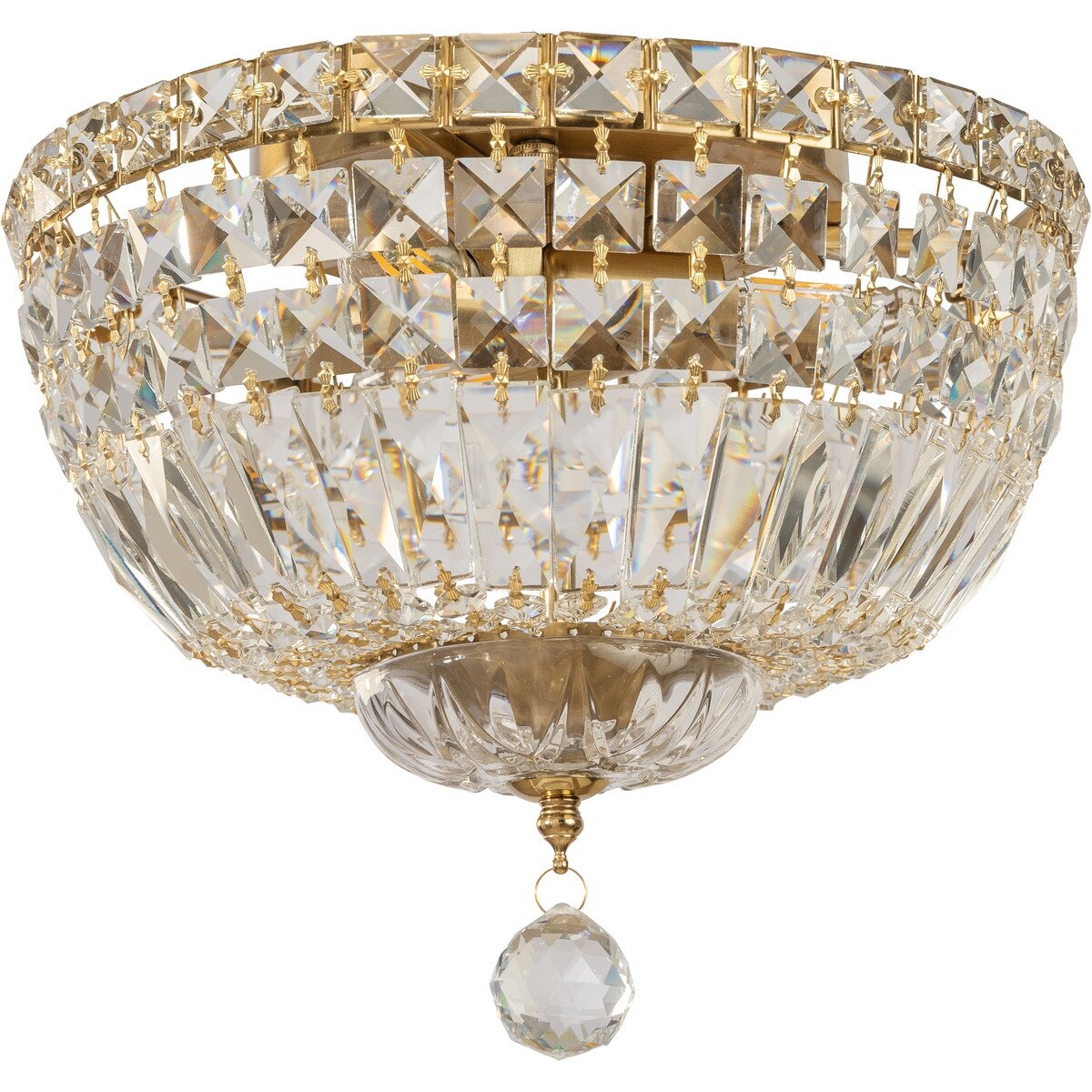 Classique Small 3 Light Flush Crystal Glass Chandelier Satin Brass & Clear - 1001594