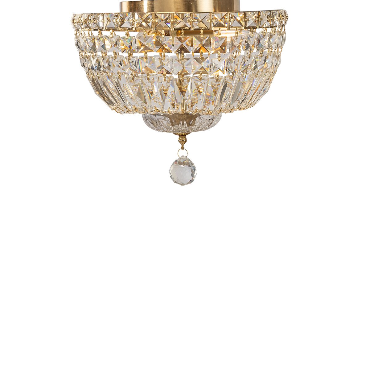 Classique Small 3 Light Flush Crystal Glass Chandelier Satin Brass & Clear - 1001594