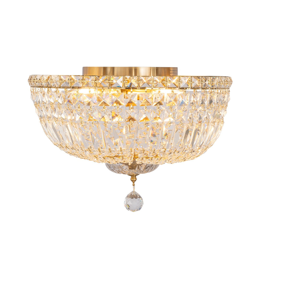 Classique Small 3 Light Flush Crystal Glass Chandelier Satin Brass & Clear - 1001594