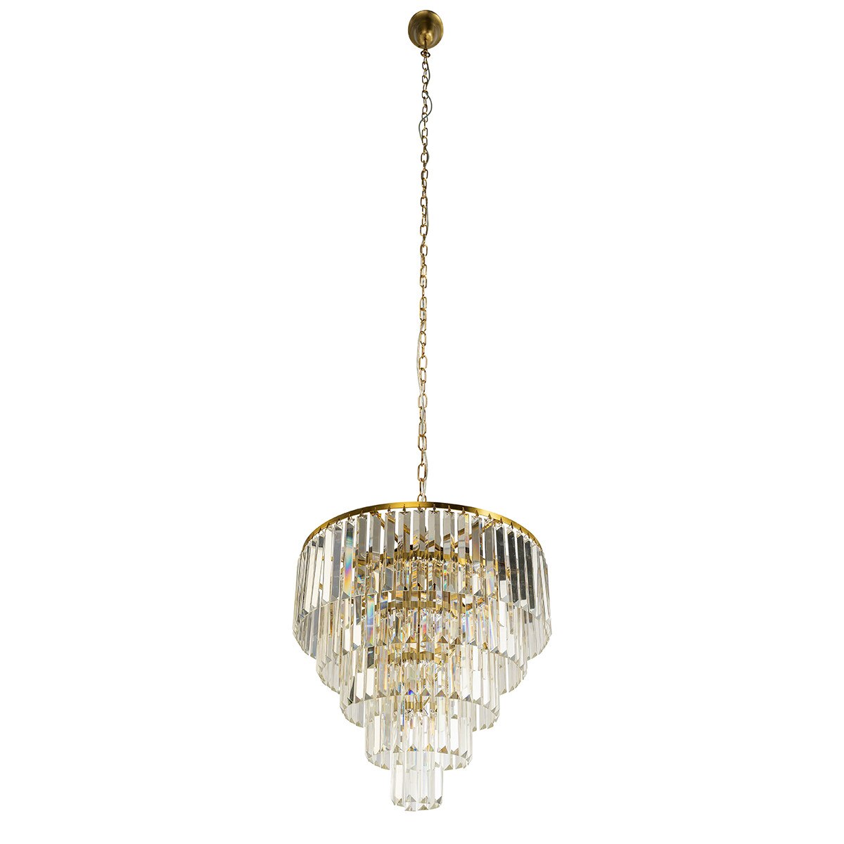 Celestial 10 Light 5 Tier Crystal Glass Chandelier Satin Brass & Clear - 1001597