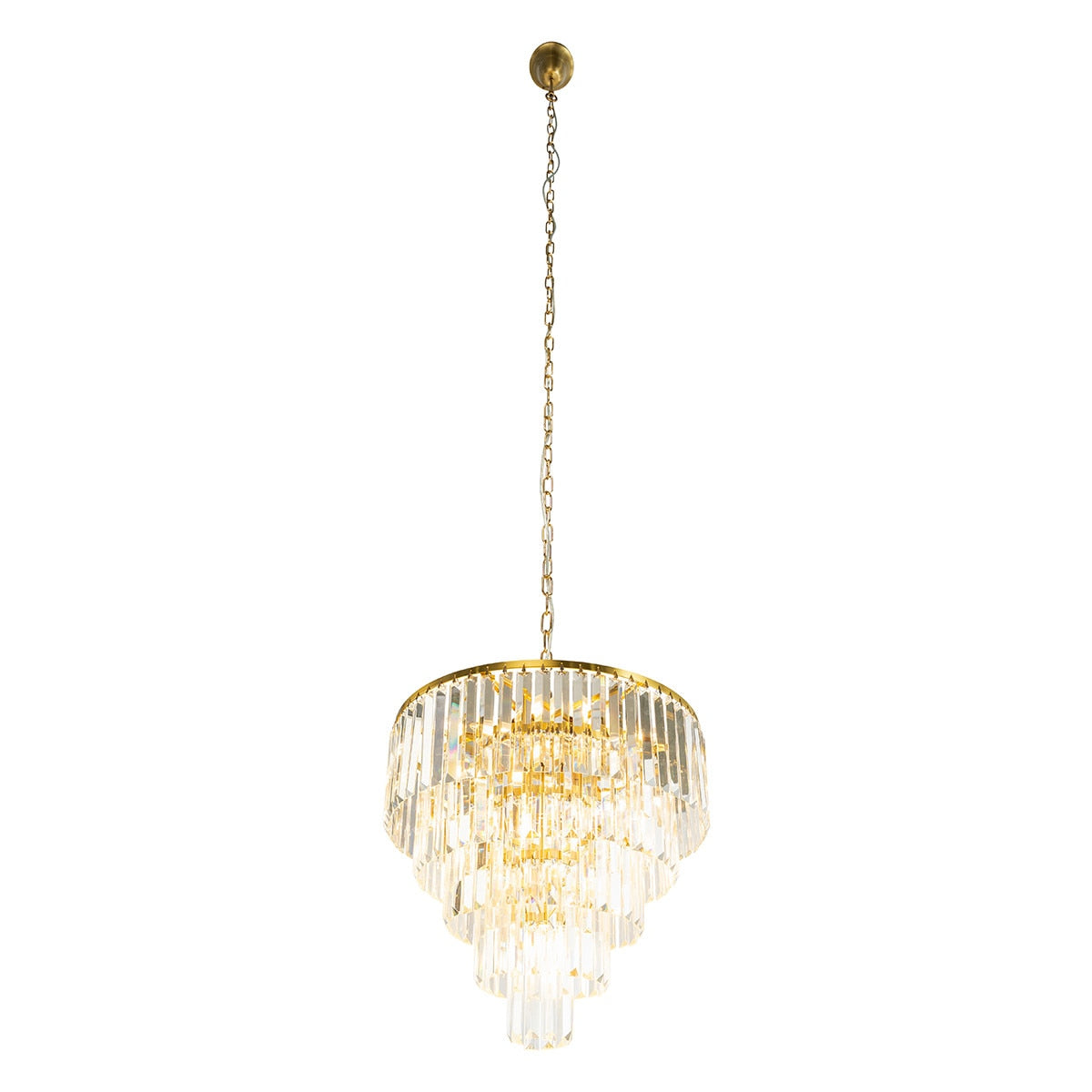 Celestial 10 Light 5 Tier Crystal Glass Chandelier Satin Brass & Clear - 1001597