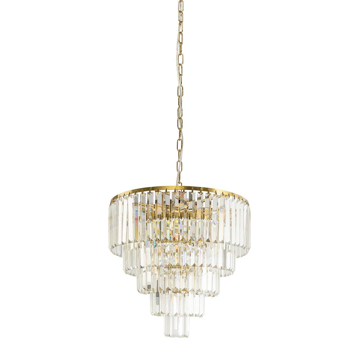 Celestial 10 Light 5 Tier Crystal Glass Chandelier Satin Brass & Clear - 1001597