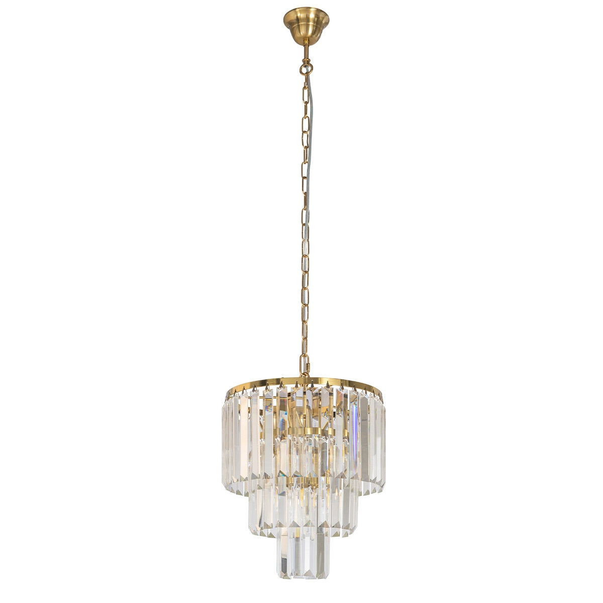 Celestial 4 Light 3 Tier Crystal Glass Chandelier Satin Brass & Clear - 1001598