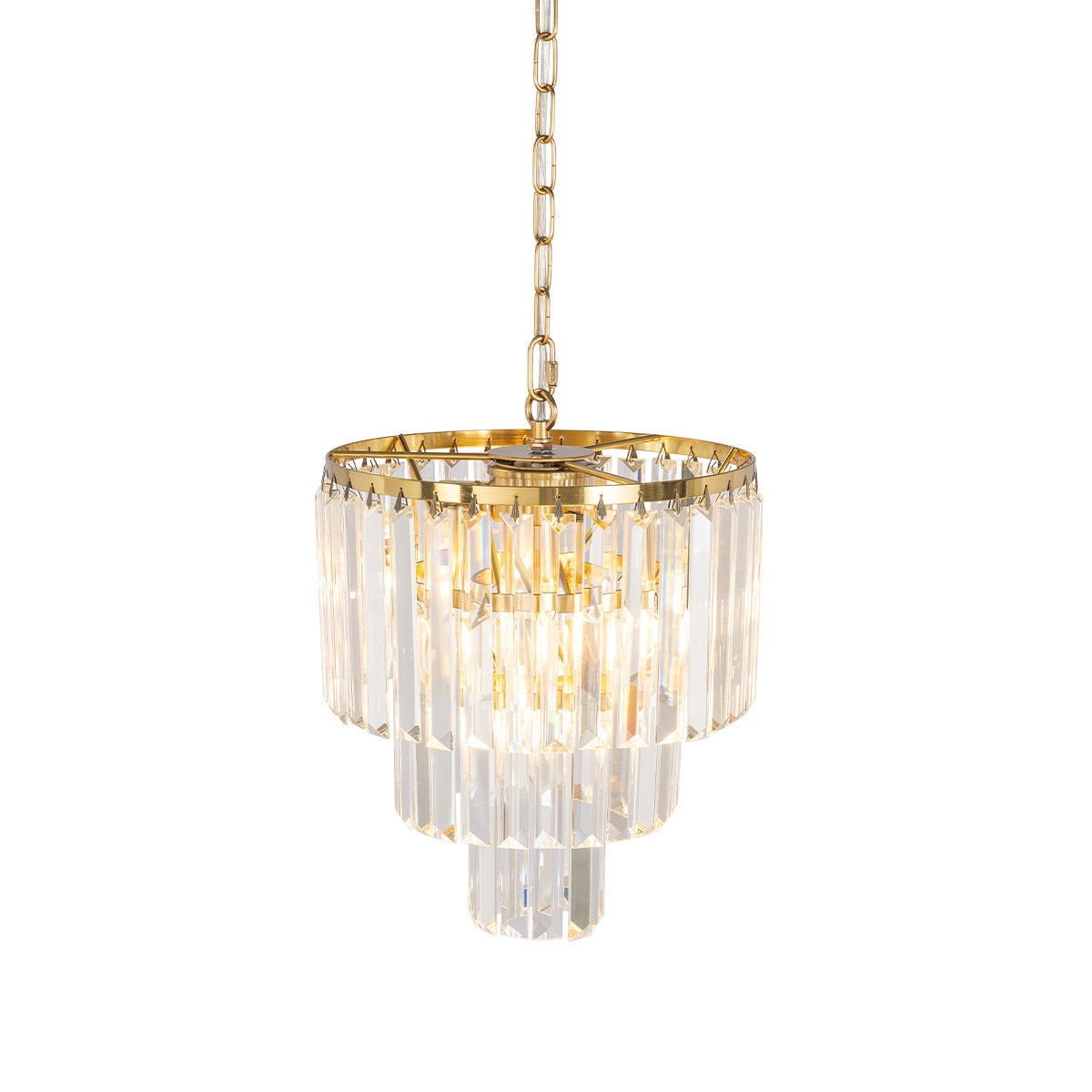 Celestial 4 Light 3 Tier Crystal Glass Chandelier Satin Brass & Clear - 1001598