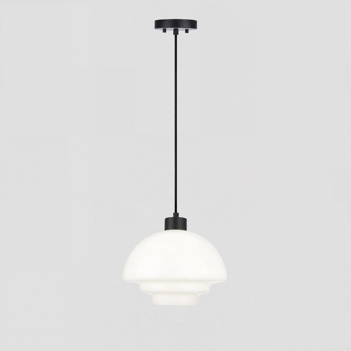 Fenwick Pendant Light Matt Black & Opal Gloss - 1001615