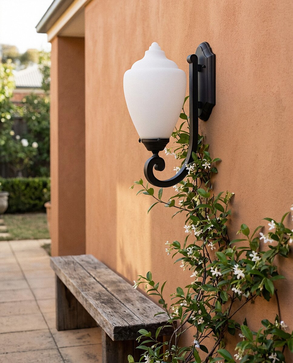 Newry Medium Outdoor Wall Light Matt Black & Opal Matt - 1001653